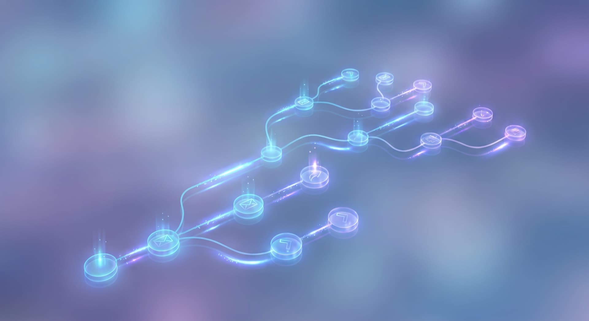 Email automation flow με glowing connected nodes
