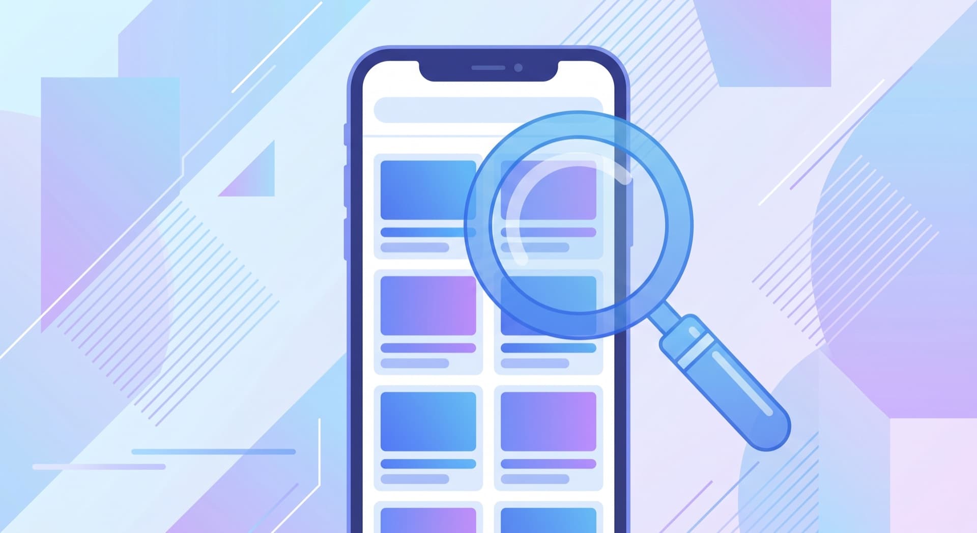 Smartphone screen με mobile search results και magnifying glass