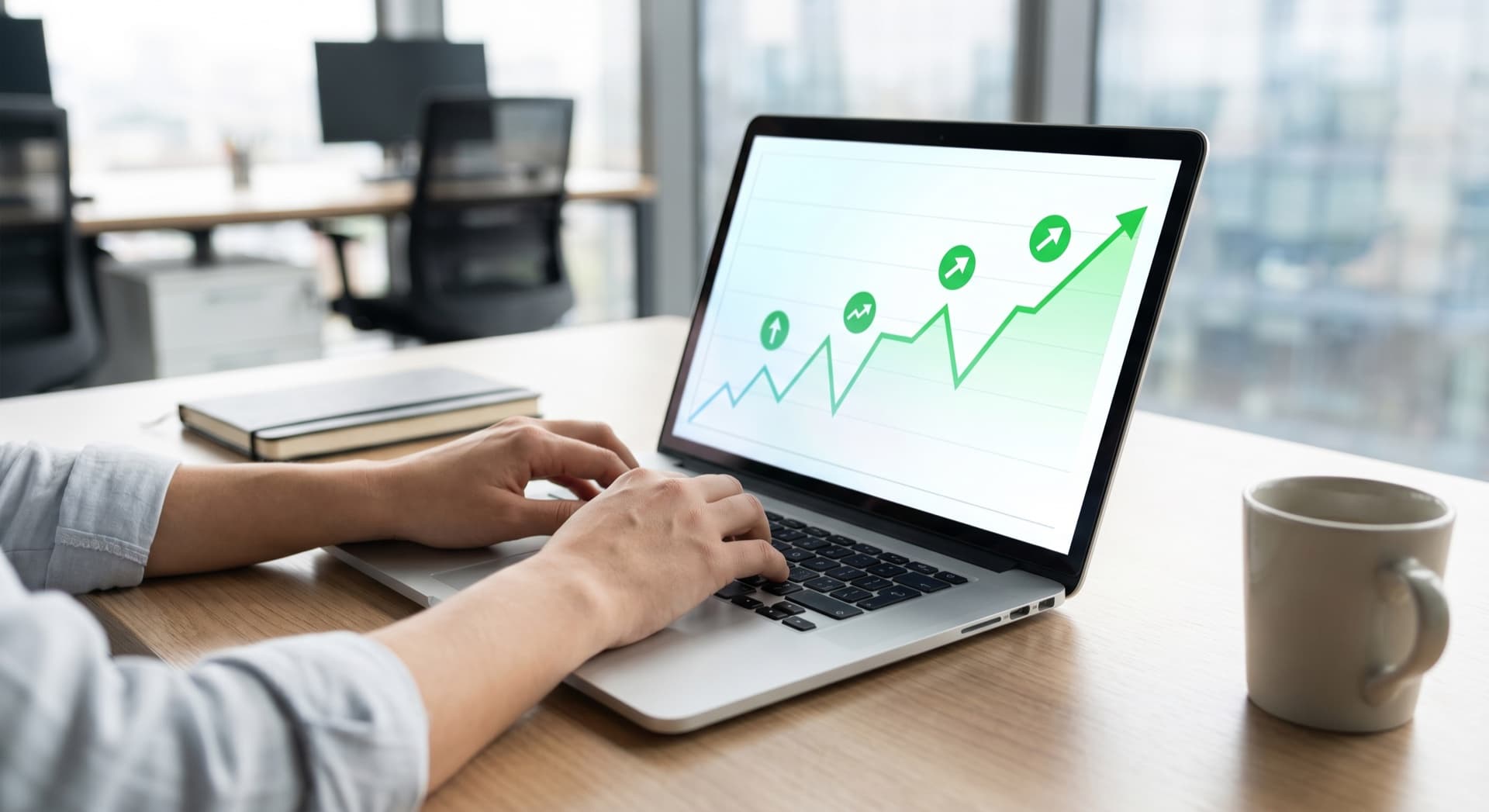 SEO dashboard με rising chart και ranking improvements